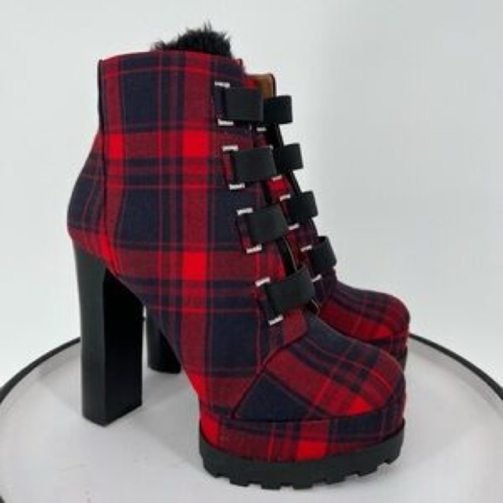 Jessica Simpson Irrena2 Women Shoes red Suede Camo Platform Block Bootie